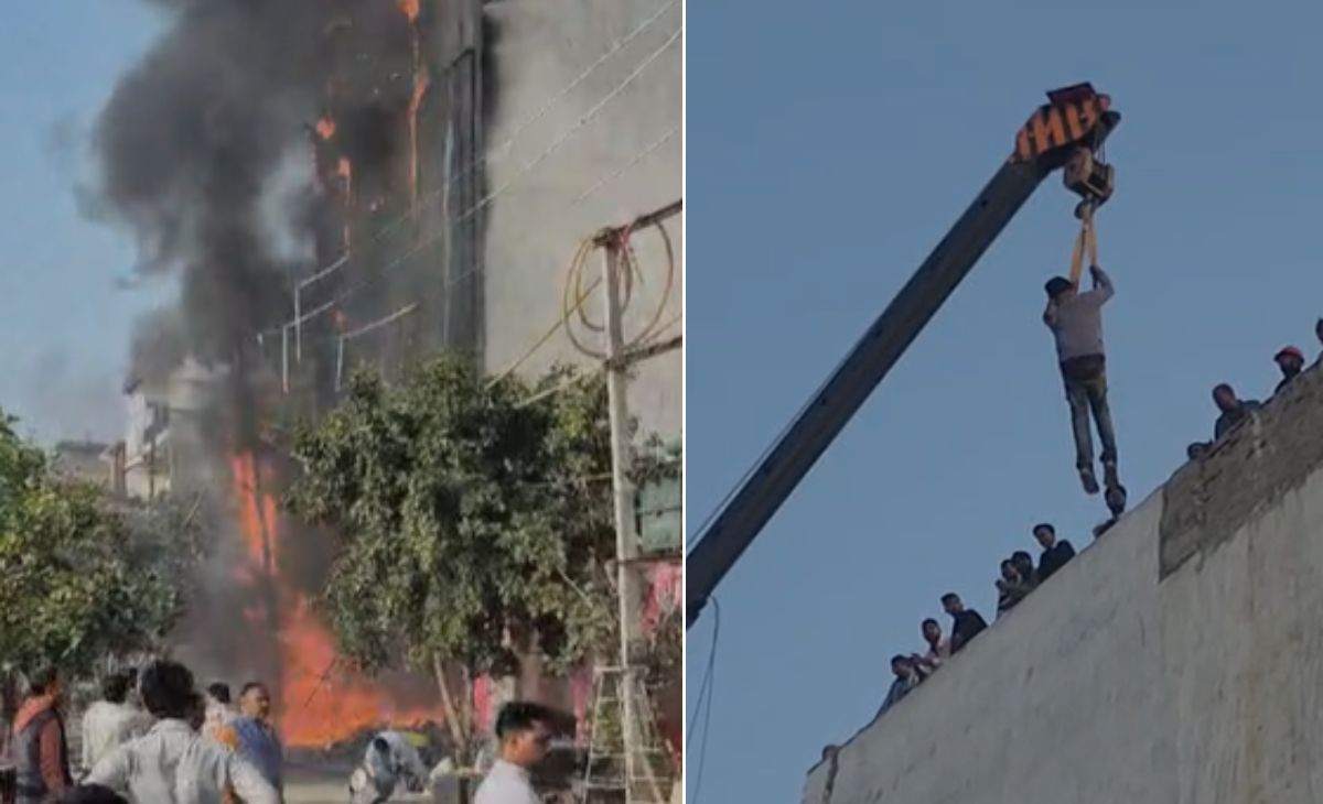 मथुरा: वृंदावन के होटल में लगी भीषण आग, कई लोग फंसे, क्रेन से लोगों निकाला जा रहा बाहर
