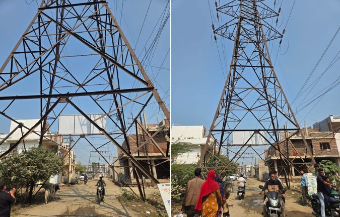 Bhopal High-Tension Road: इस टावर के नीचे से बाइक-कार तो आसानी से गुजर जाते हैं लेकिन बड़ी गाड़िया नहीं. दूसरा बारिश के मौसम में कई लोगों ने करंट लगने की शिकायत भी की है. 