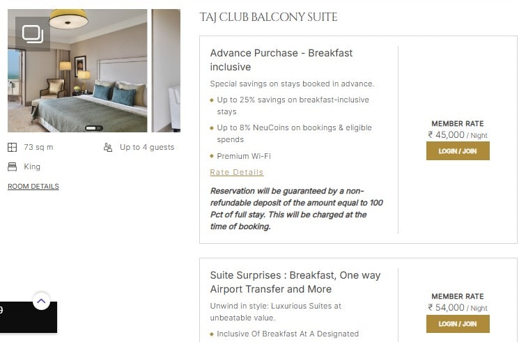 TAJ CLUB BALCONY SUITE