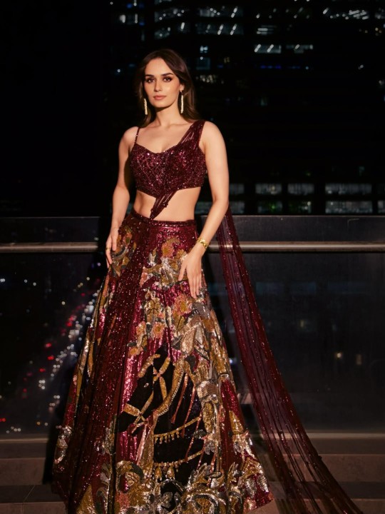 Manushi Chhillar Owns the Night in Wine Tones