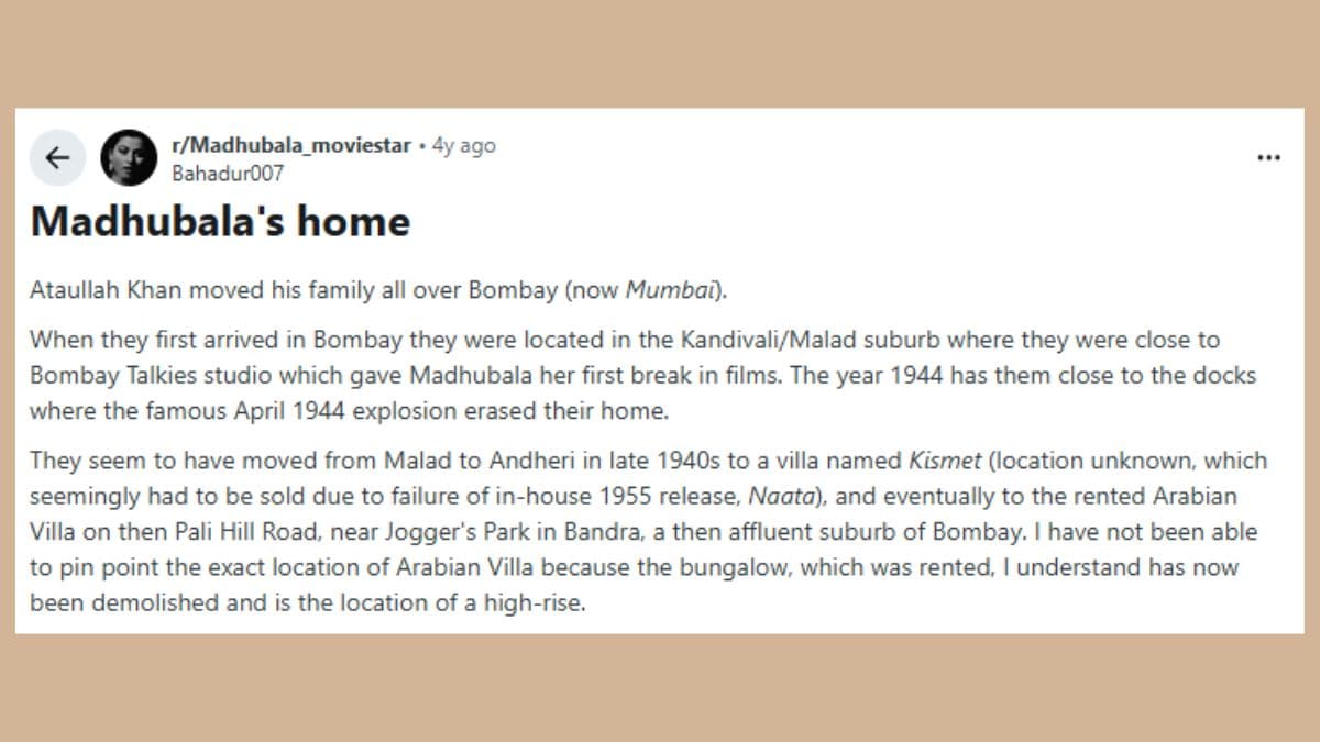 Madhubala lived in Arabian Villa before her death. Photo: Reddit
