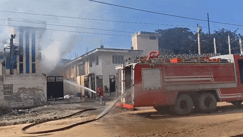 फैक्ट्री में आग बुझाते दमकलकर्मी