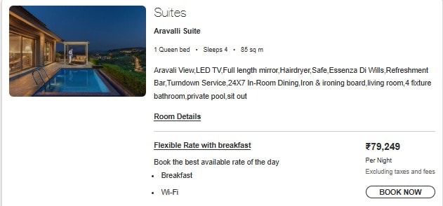 The suite is priced at Rs 79,249 per night. The suite is priced at Rs 79,249 per night.