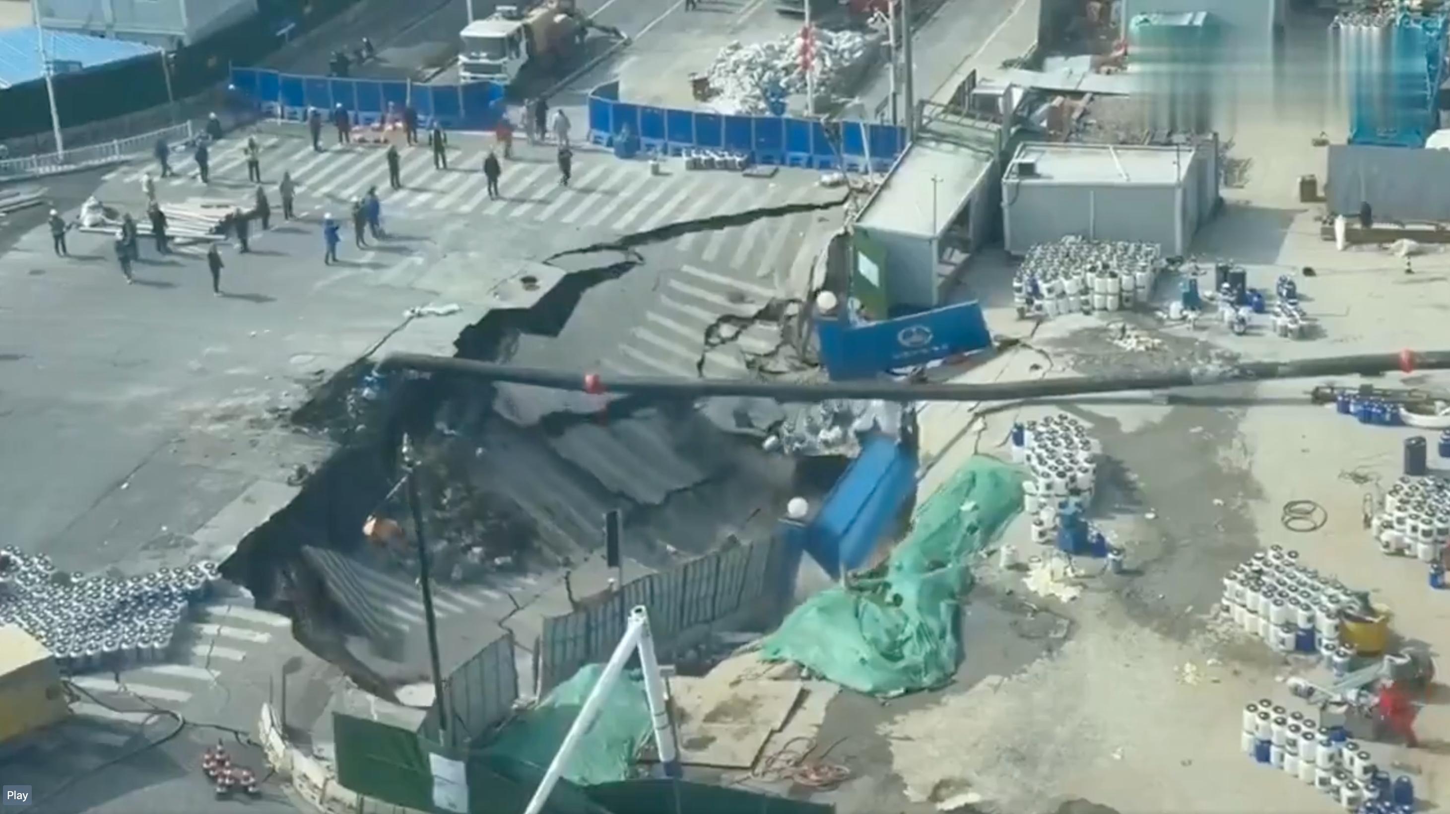 Viral Video Shows Moment Giant Sinkhole Swallows Road In Shanghai