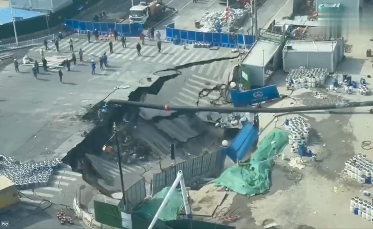 Viral Video Shows Moment Giant Sinkhole Swallows Road In Shanghai