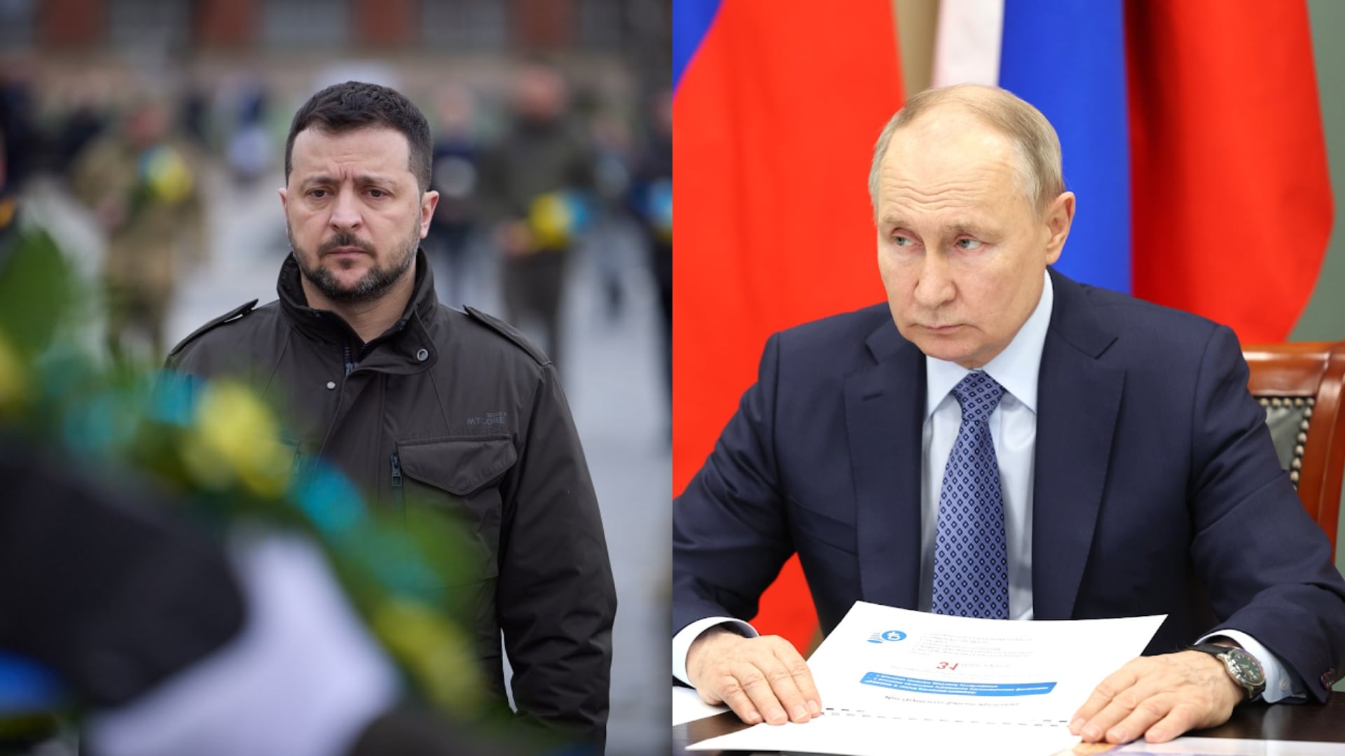 Volodymyr Zelensky, Vladimir Putin after two years of war in 2024.