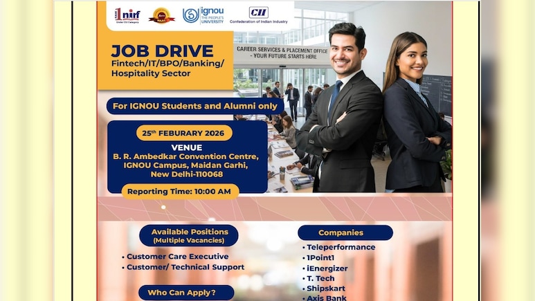 IGNOU Mega Campus Recruitment Drive 2026: Check Eligibility And Registration Details