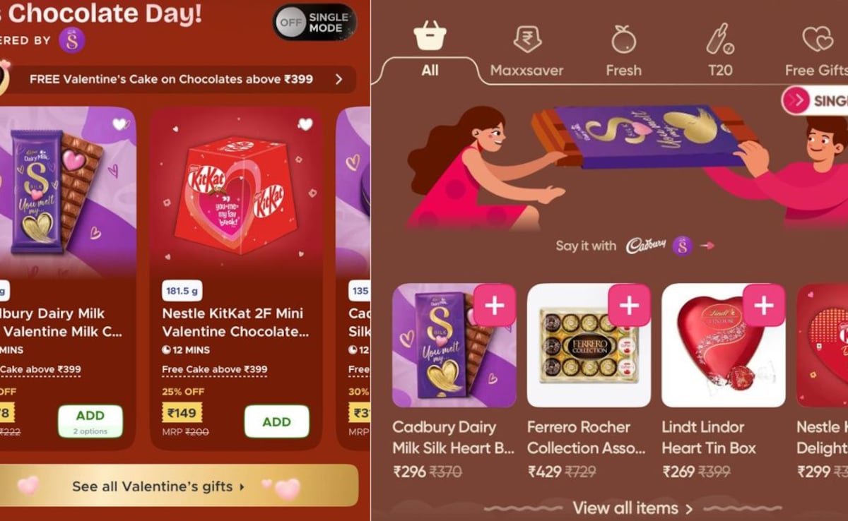 In love modes on Instamart and BlinkIt. Photo: BlinkIt, Instamart