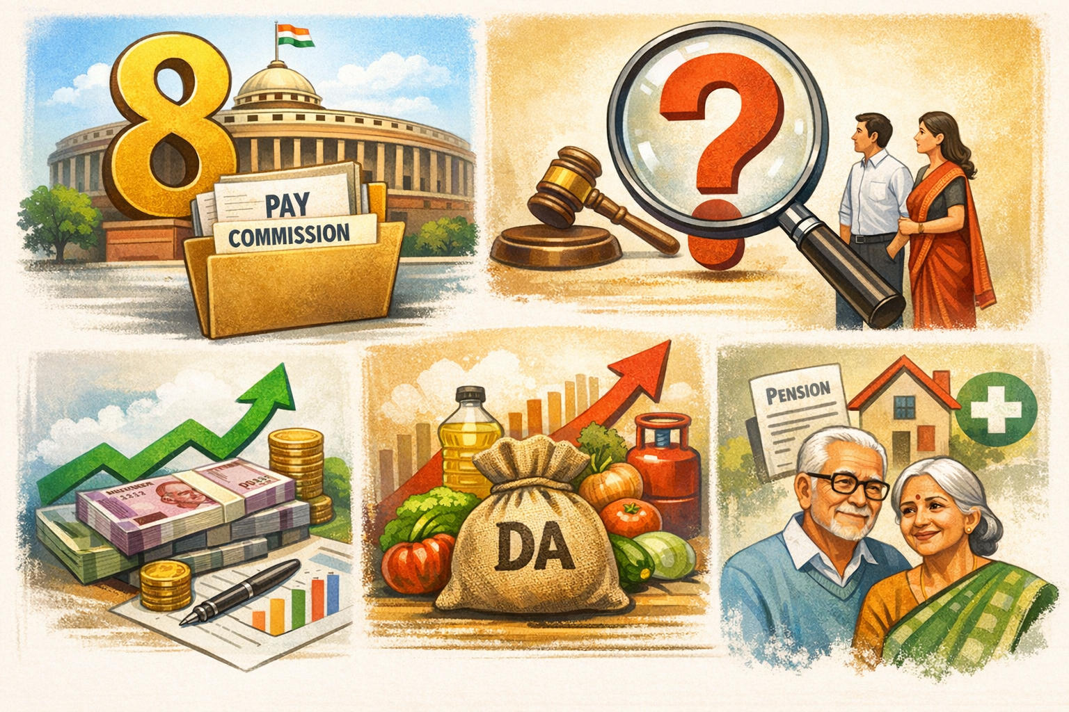 8th Pay Commission: सैलरी हाइक से लेकर महंगाई भत्ते तक, 8वें वेतन आयोग पर ये 5 सवाल करेंगे तस्वीर साफ!