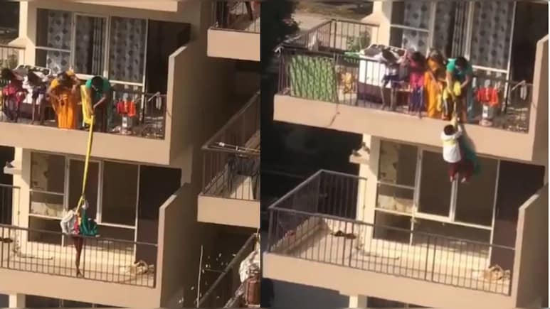 कलयुगी मां की रूह कंपा देने वाली हरकत...नीचे वाली मंजिल पर गिरी साड़ी के लिए बच्चे को बालकनी से नीचे लटकाया