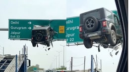 Fact Check: AI Video Shows Mahindra Thar Hanging In Delhi-Jaipur Expressway's Sign Board