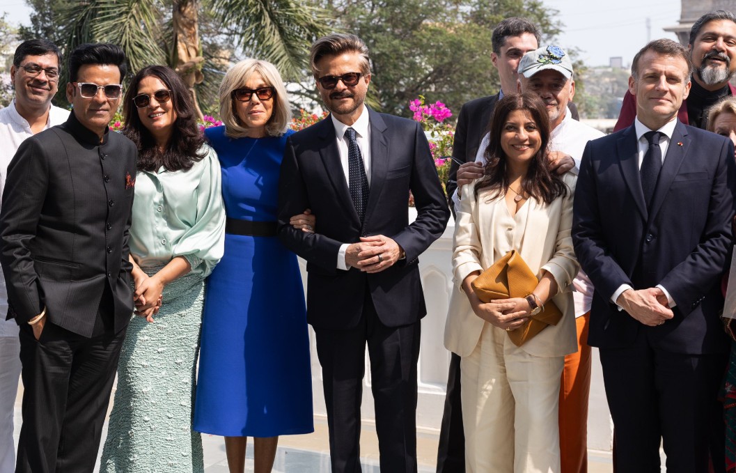 French President Macron Meets Indian Cinema "Legends" Anil Kapoor, Manoj Bajpayee In Mumbai