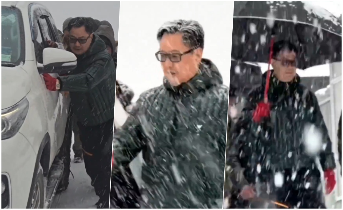 तवांग की भारी बर्फबारी में फंसी गाड़ी, रिजिजू ने उतरकर खुद लगाया धक्का, वीडियो शेयर कर की ये अपील