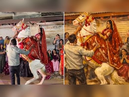 लाल लहंगे में 'योद्धा' बनकर घोड़े पर आई दुल्हनिया...ऐसी शाही एंट्री देख दूल्हे 'राजा' भी रह गए हक्के बक्के