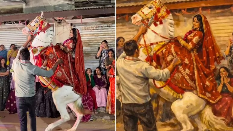 लाल लहंगे में 'योद्धा' बनकर घोड़े पर आई दुल्हनिया...ऐसी शाही एंट्री देख दूल्हे 'राजा' भी रह गए हक्के बक्के