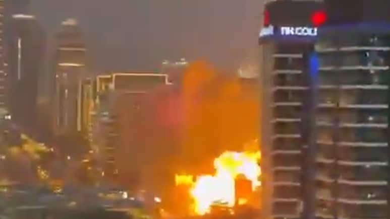 Explosion, Fire As Dubai's Palm Jumeirah Hit By Iranian Missile Debris; Burj Khalifa Evacuated, Airport Shut &mdash; Video