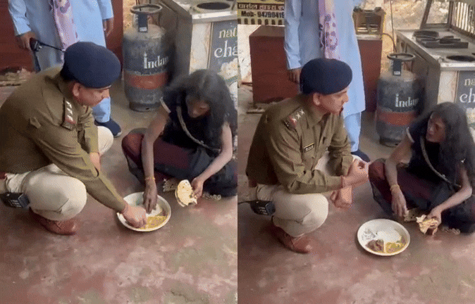 दयालु पुलिसवाला! टीआई ने मानसिक बीमार महिला के साथ खाया खाना, तो विक्षिप्त ने की मारने की कोशिश