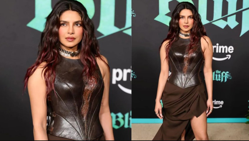 Priyanka Chopra Goes Bloody Mary In A Leather Gown At <i>The Bluff</i> Premiere In Los Angeles