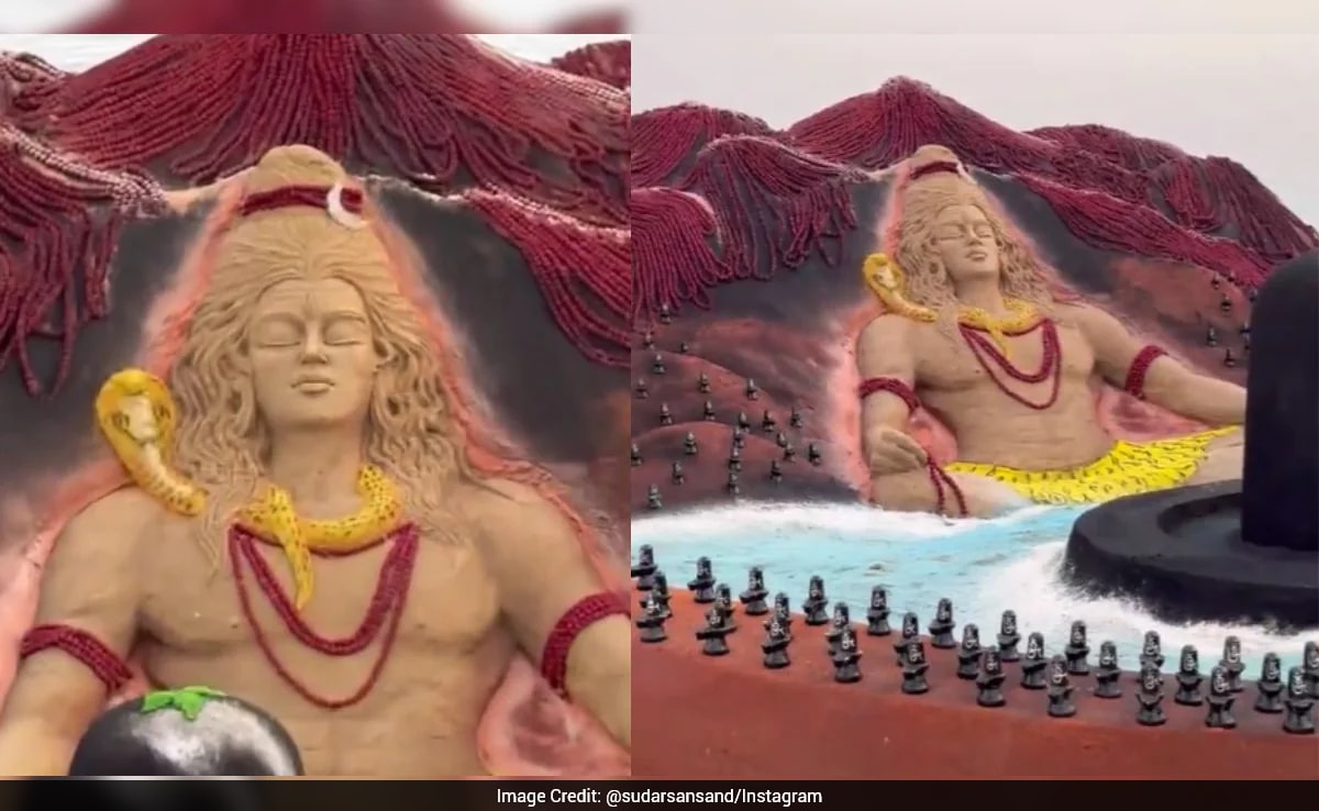 पुरी बीच पर रेत में उतरे भोलेनाथ, 17 हजार रुद्राक्ष से बनी अद्भुत कला