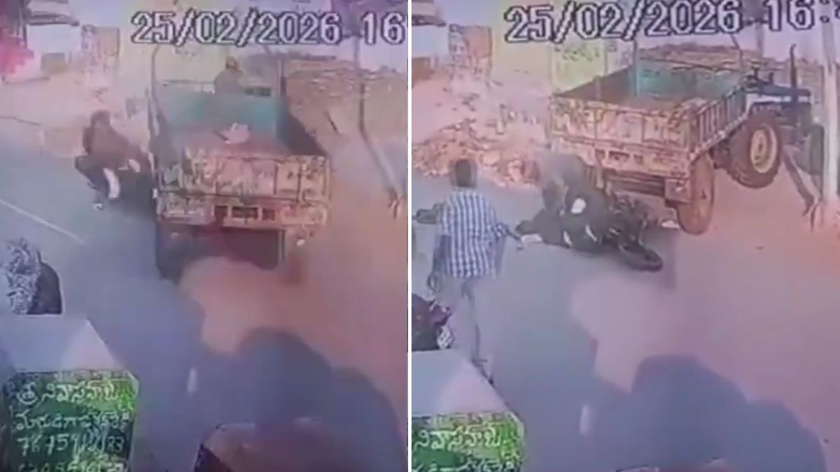 तेज रफ्तार ट्रैक्टर से जा टकराई बाइक, बाइक सवार के ऊपर से निकल गया ट्रैक्टर का टायर... CCTV में कैद हुआ हादसा
