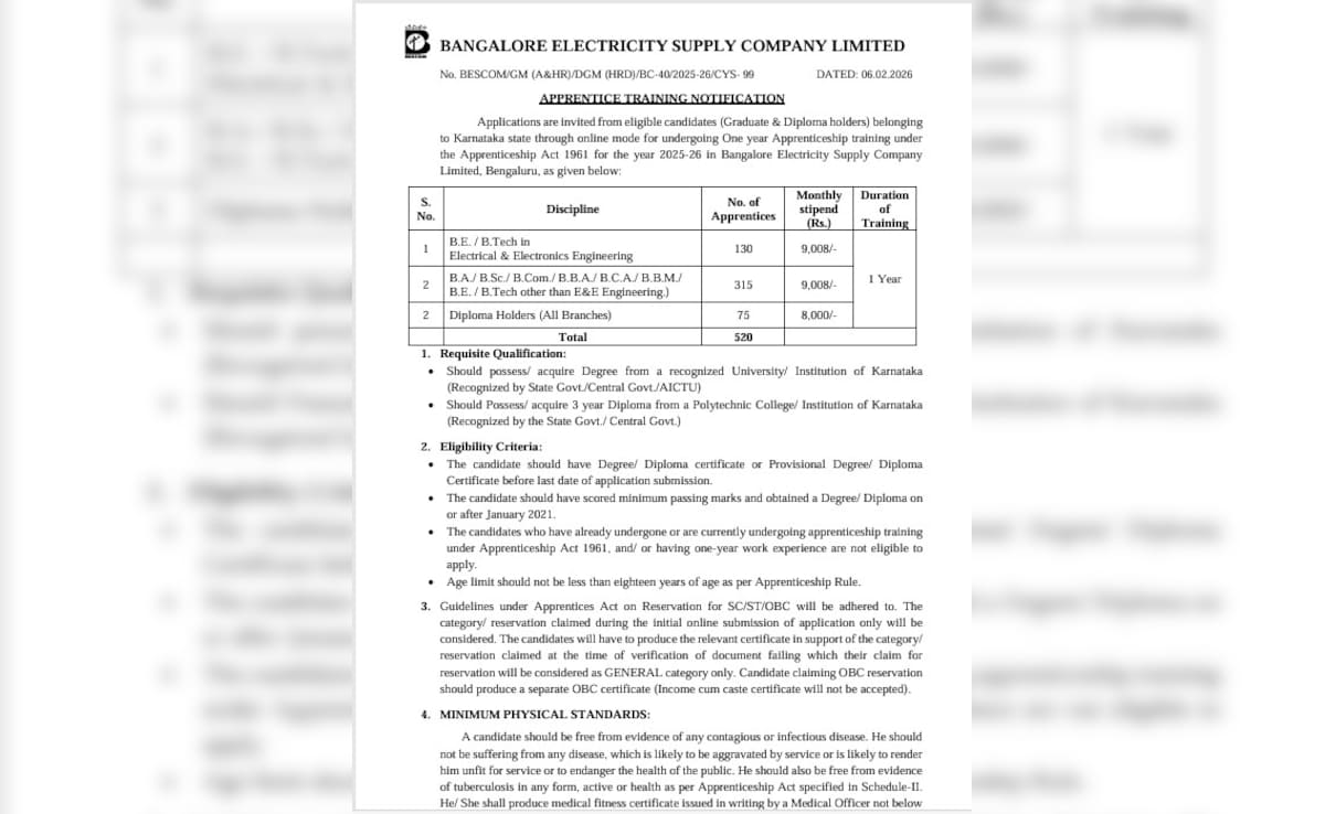 बिजली विभाग की इस बड़ी कंपनी में निकली Apprentice के लिए वैकेंसी, बिना परीक्षा होगा सिलेक्शन