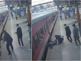 VIDEO: चलती ट्रेन में चढ़ने की कोशिश में गिरा यात्री, रेल कर्मी की सूझबूझ और सतर्कता से बची जान