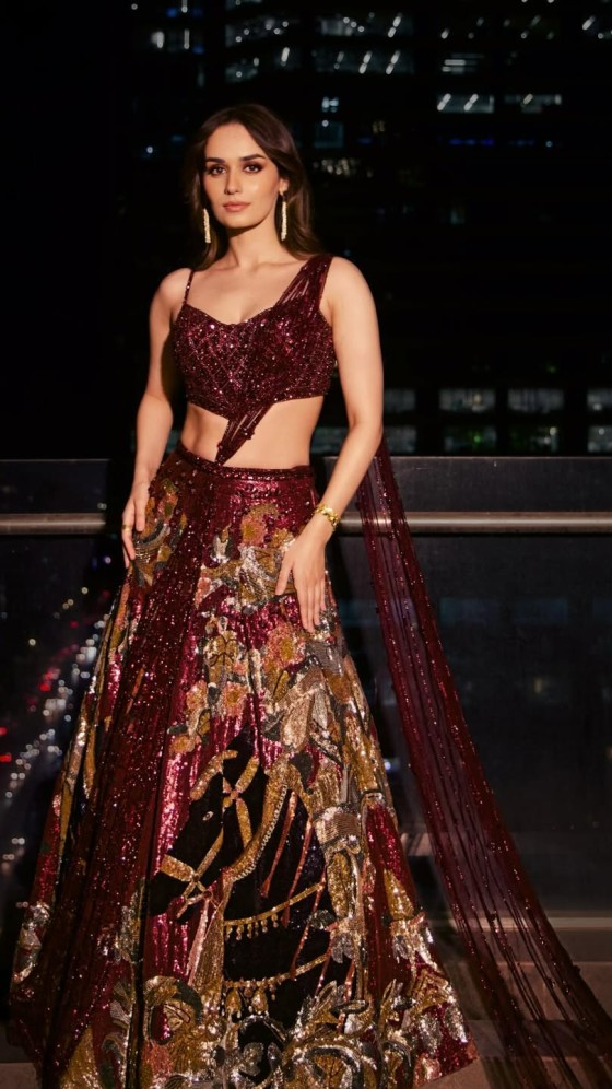Manushi Chhillar Owns the Night in Wine Tones