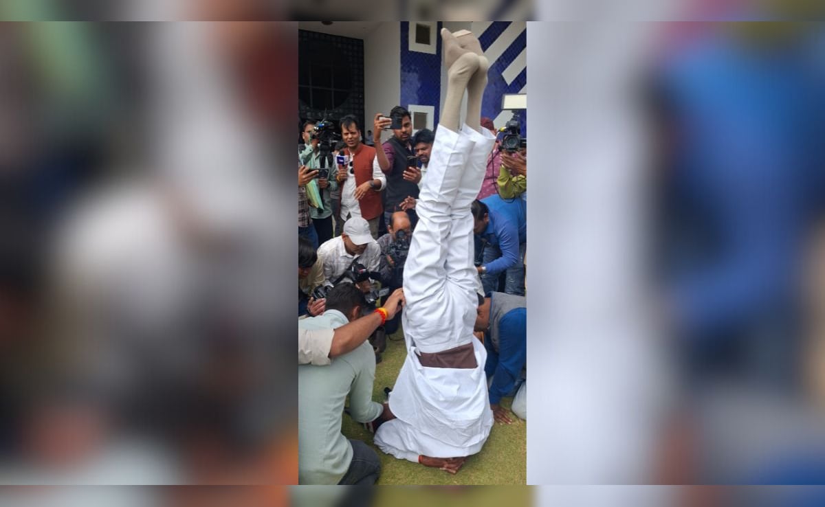 Congress Leader's Unique Headstand Protest Over "False" Gunfire Case