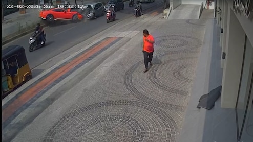 CCTV Shows Moment 4-Crore Ferrari Jumps Divider, Rams Car In Hyderabad