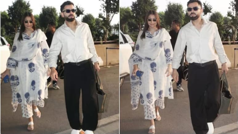 गले में तुलसी की माला और माथे पर बिंदी लगाए अनुष्का शर्मा पति विराट के साथ एयरपोर्ट हुईं स्पॉट, सादगी ने जीता फैंस का दिल