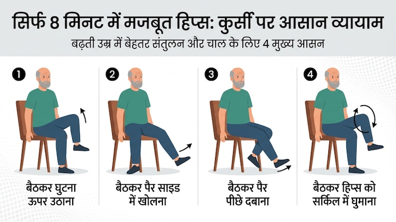 रोजाना 8 मिनट कुर्सी पर करें ये आसान एक्सरसाइज, जवानों जैसे होंगे पट्ट और हिप्&zwj;स, 60 के बाद भी चढ़ जाएंगे कुतुब मीनार
