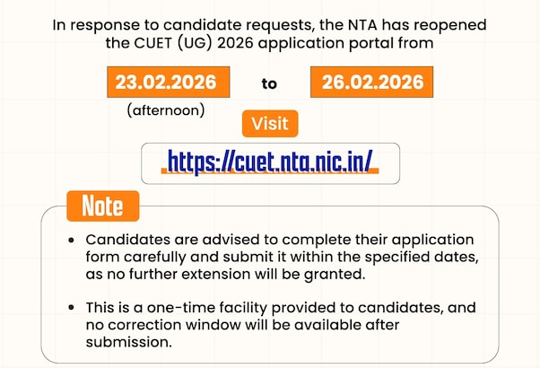 CUET UG 2026: कॉलेज एडमिशन का एक और मौका, NTA ने फिर खोला रजिस्ट्रेशन पोर्टल, जानें आखिरी तारीख