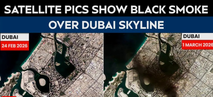 हर तरफ काला धुआं... सैटेलाइट तस्वीरों में देखें ईरान ने दुबई में मचाई कितनी तबाही