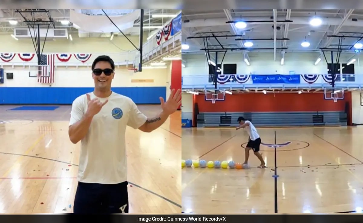 Man Sets World Record By Popping 100 Balloons With His Feet In Just 19.78 Seconds