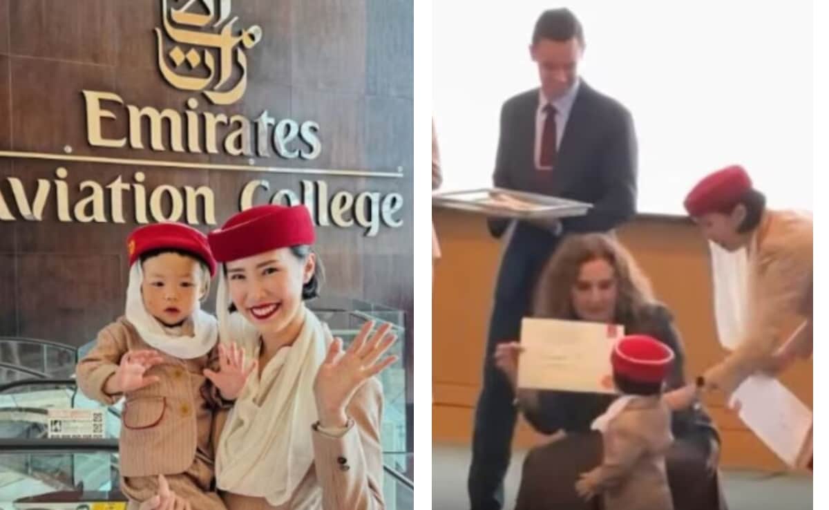 रेड हैट, मैचिंग यूनिफॉर्म और नन्ही सी जान! बेटी संग जब स्टेज पर पहुंची फ्लाइट अटेंडेंट, नजारा देख रो पड़े लोग