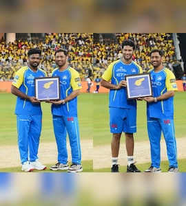 MS Dhoni Honours T20 World Cup Winners Sanju Samson, Shivam Dube At CSK Event