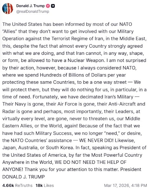 Screenshot from Truth Social account @realDonaldTrump