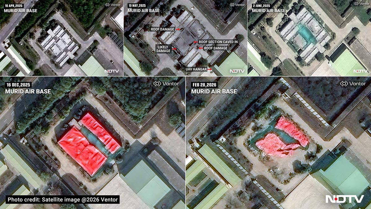 Satellite imagery shows the condition of Murid Air Base pre and post Operation Sindoor. High res here