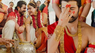 sachin and babi light blue dress Video: Vijay Deverakonda, Rashmika Mandanna at wedding in Hyderabad