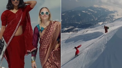 साड़ी में बर्फीले पहाड़ पर स्टंट! इन दो महिलाओं का Video देखकर यूजर्स बोले- इंटरनेट का सबसे कूल वीडियो