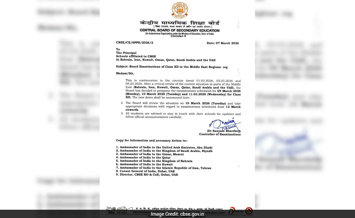 CBSE Postpones Class 12 Board Exams Till March 11 In Middle East Amid Iran-Israel-US War