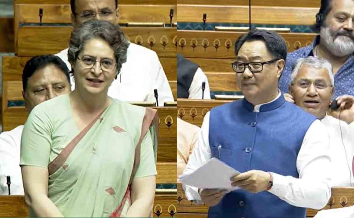 लोकसभा में किरेन रिजिजू के भाषण पर क्यों मुस्कुरा रहीं थी प्रियंका? स्पीकर के कहने पर संसद में खुद किया खुलासा