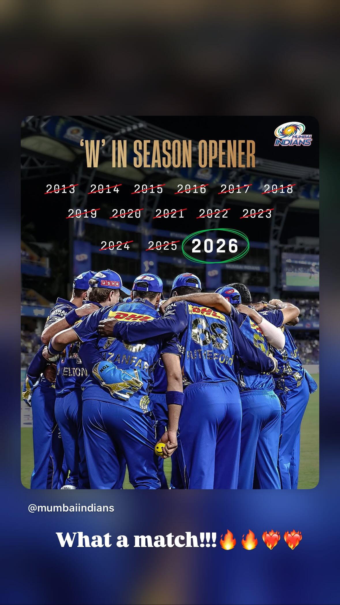 Screenshot of Sara Arjuns Instagram Story after Mumbai Indians won the match on Sunday.