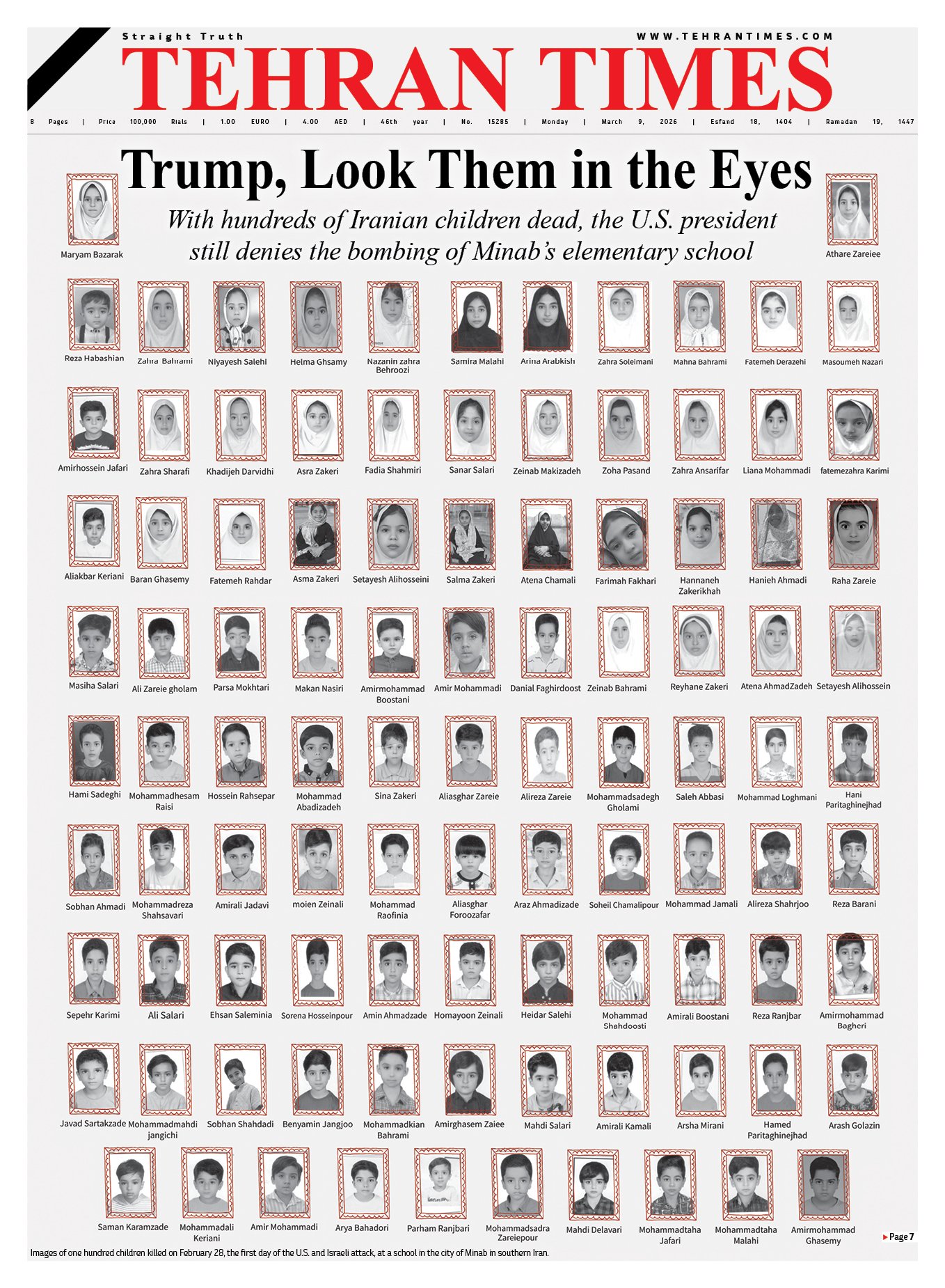 "Trump, Look Them In The Eyes": Tehran Times Frontpage's Grim Reminder