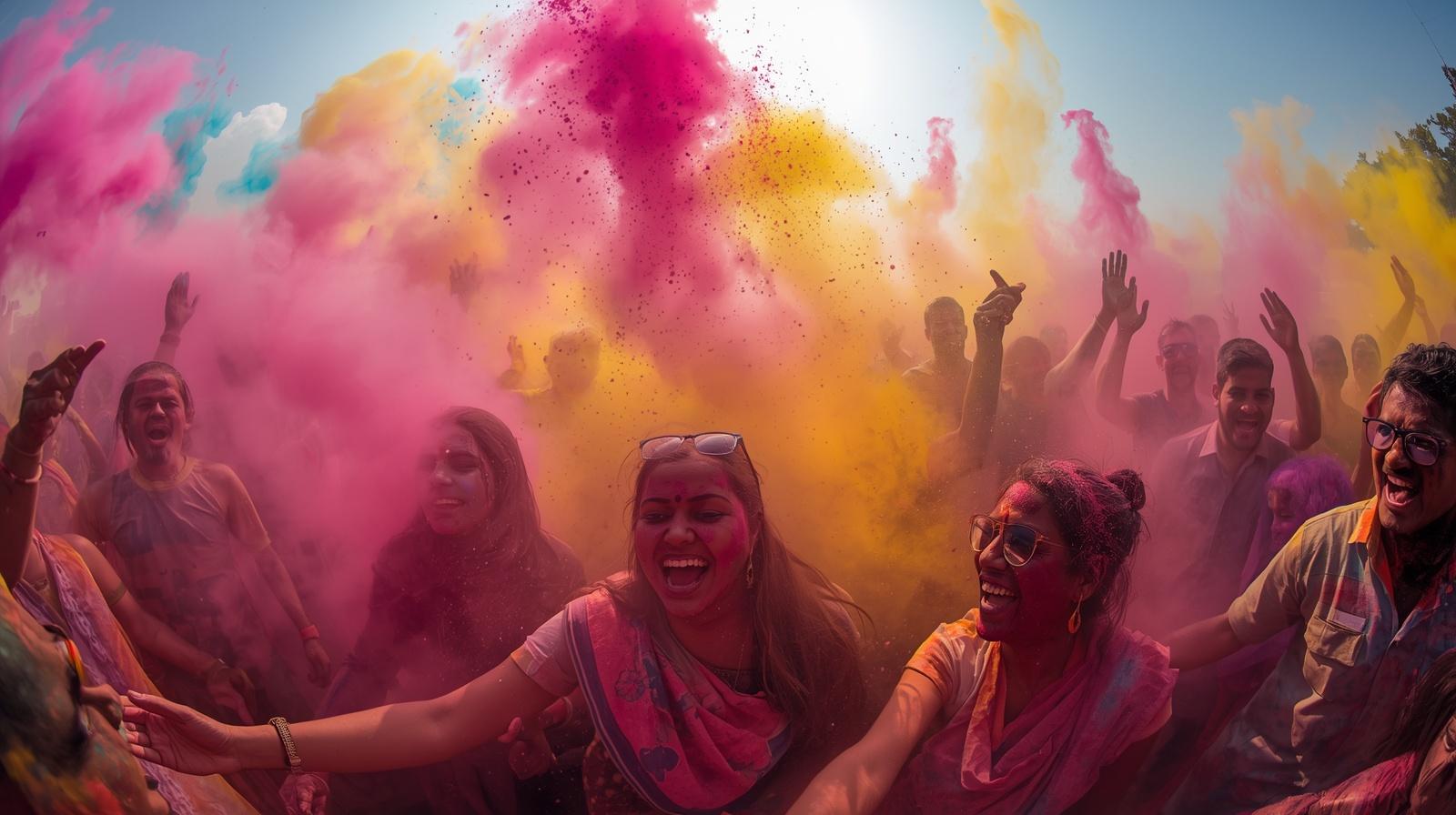 Holi is often celebrated outdoors for extended periods, sometimes during warm weather