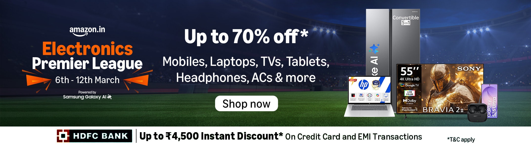 Grab up to 70% off on laptops, soundbars and more from Amazon Electronics Premier League Grab up to 70% off on laptops, soundbars and more from Amazon Electronics Premier League