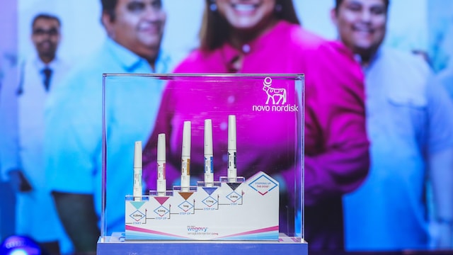 Injection pens for Wegovy,  on display during a news conference in Mumbai