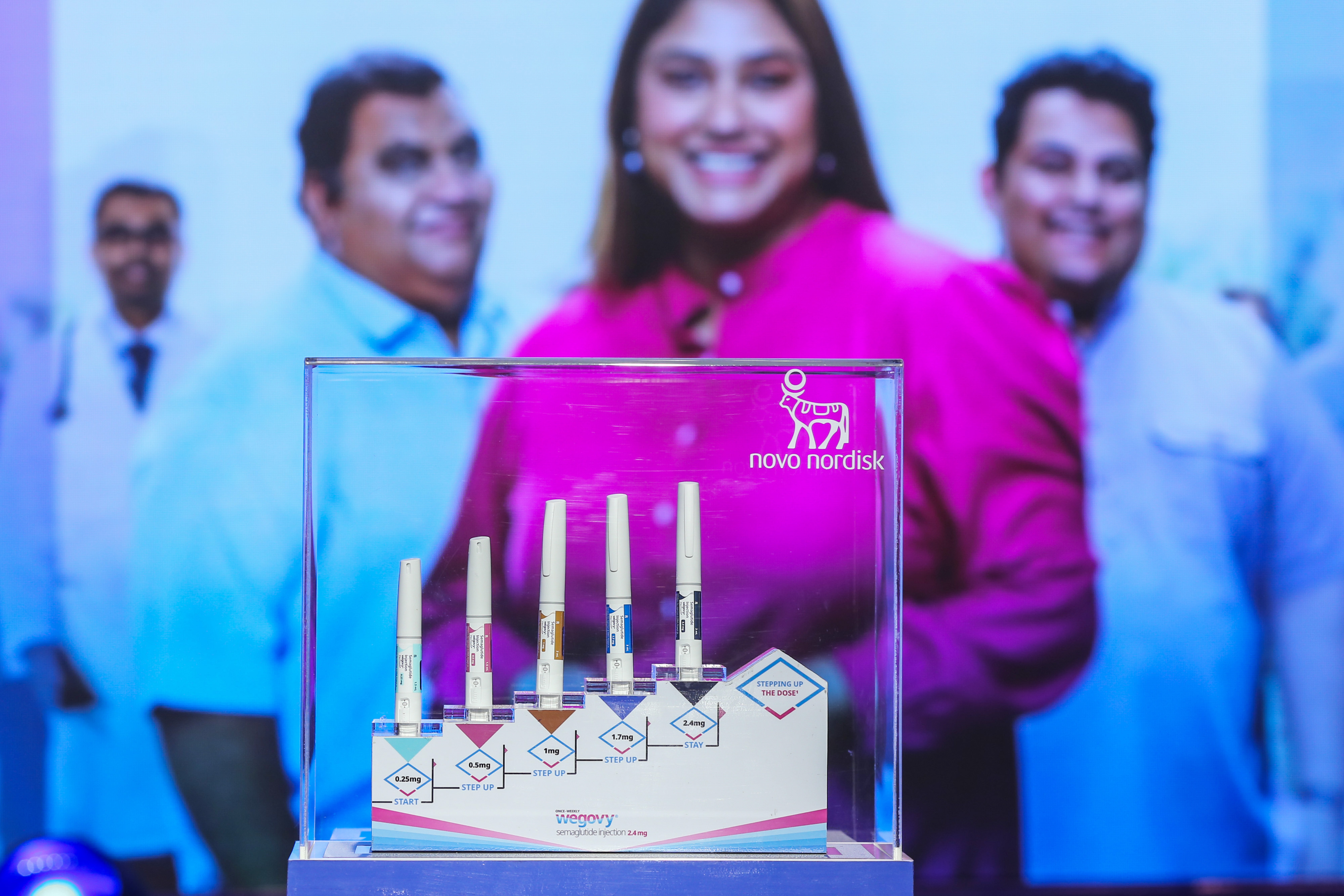 Injection pens for Wegovy, on display during a news conference in Mumbai