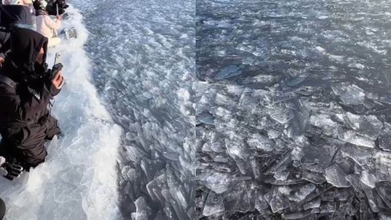 Watch: This Real Lake In China Flowing With Shiny Ice Shards Looks AI-Generated