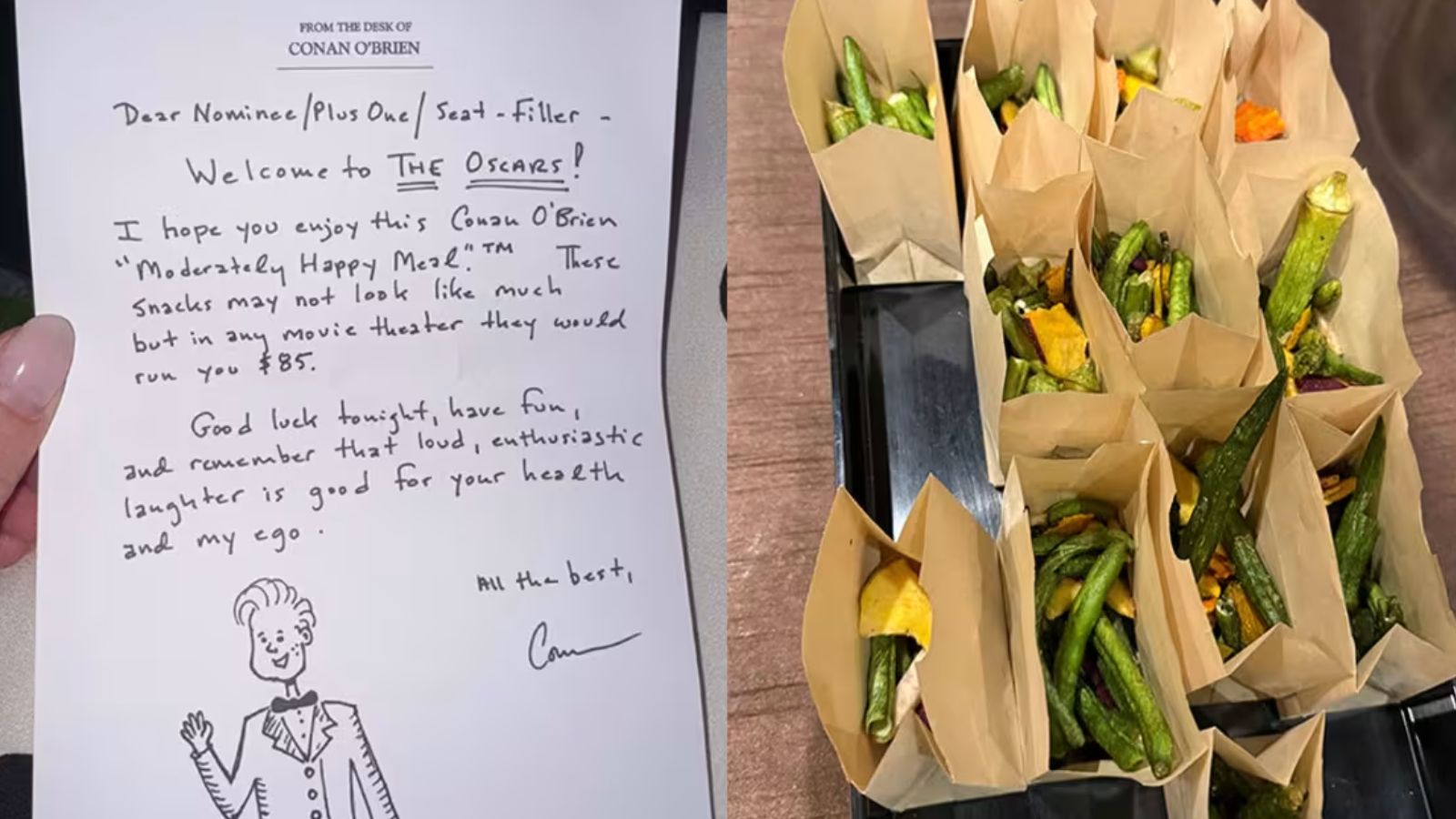 Oscars 2026 Host Conan O'Brien Surprised Guests With Snack Boxes Under Their Seats